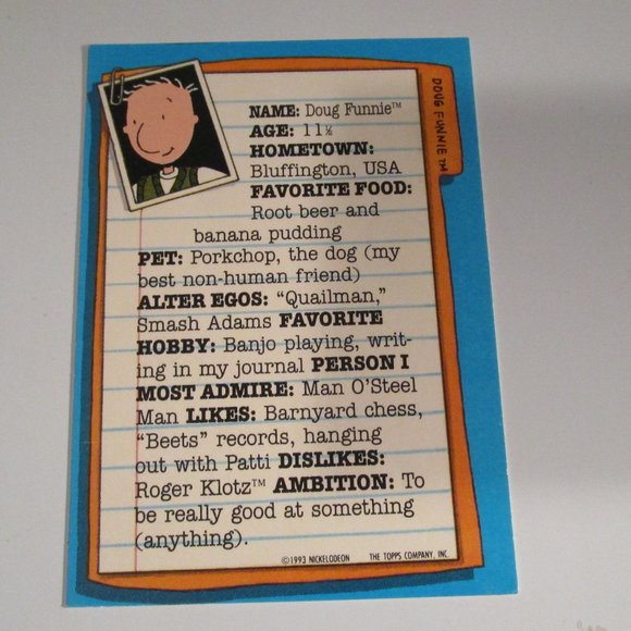 Vintage DOUG FUNNIE 1993 Topps Nickelodeon STICKER #4 Doug Funnie - Picture 2 of 2